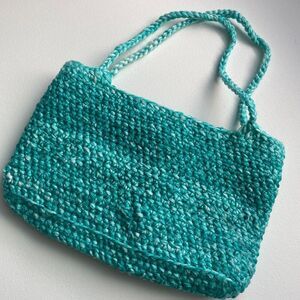 Handmade Crochet Teal Marled Mini Tote Bag / Project Pouch